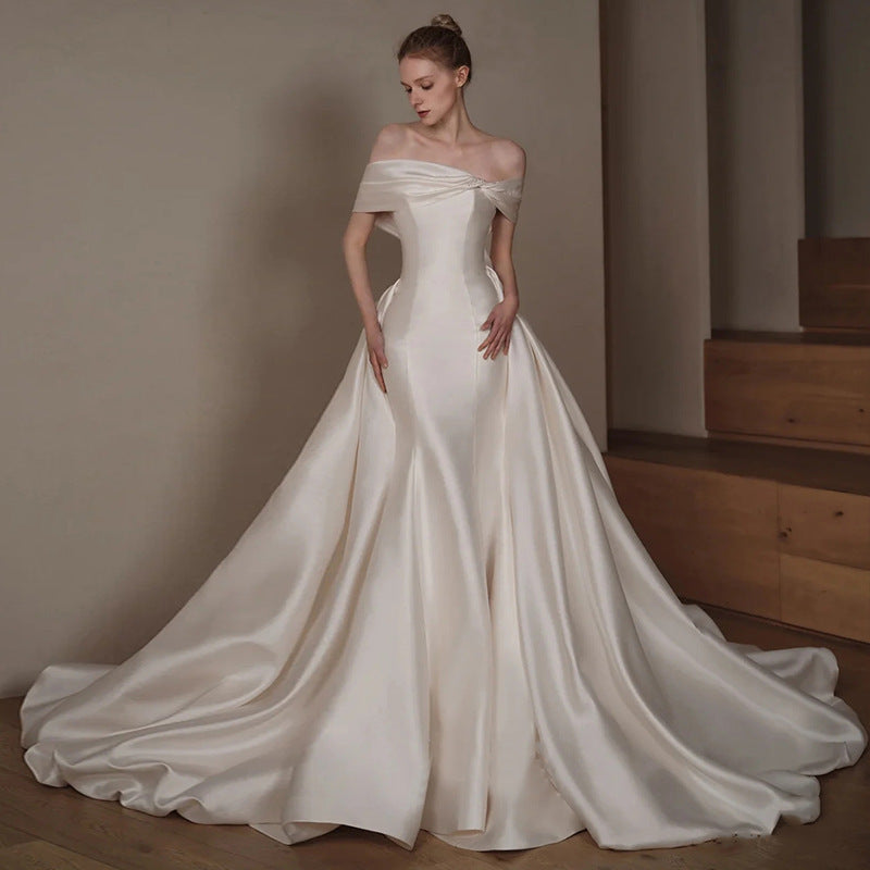 Satin Mermaid Wedding Dress with Detachable Overskirt - 2-in-1 Bridal Gown.