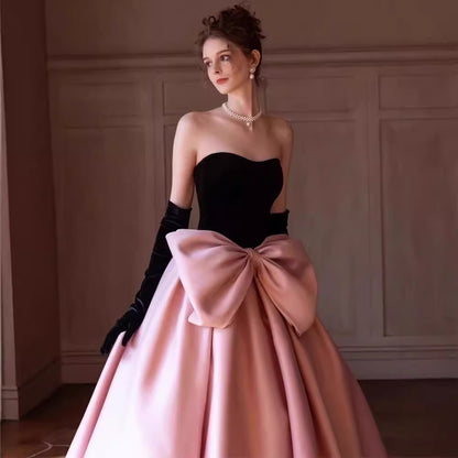 Beautiful Black And Pink Big Bow Formal Ball Gown