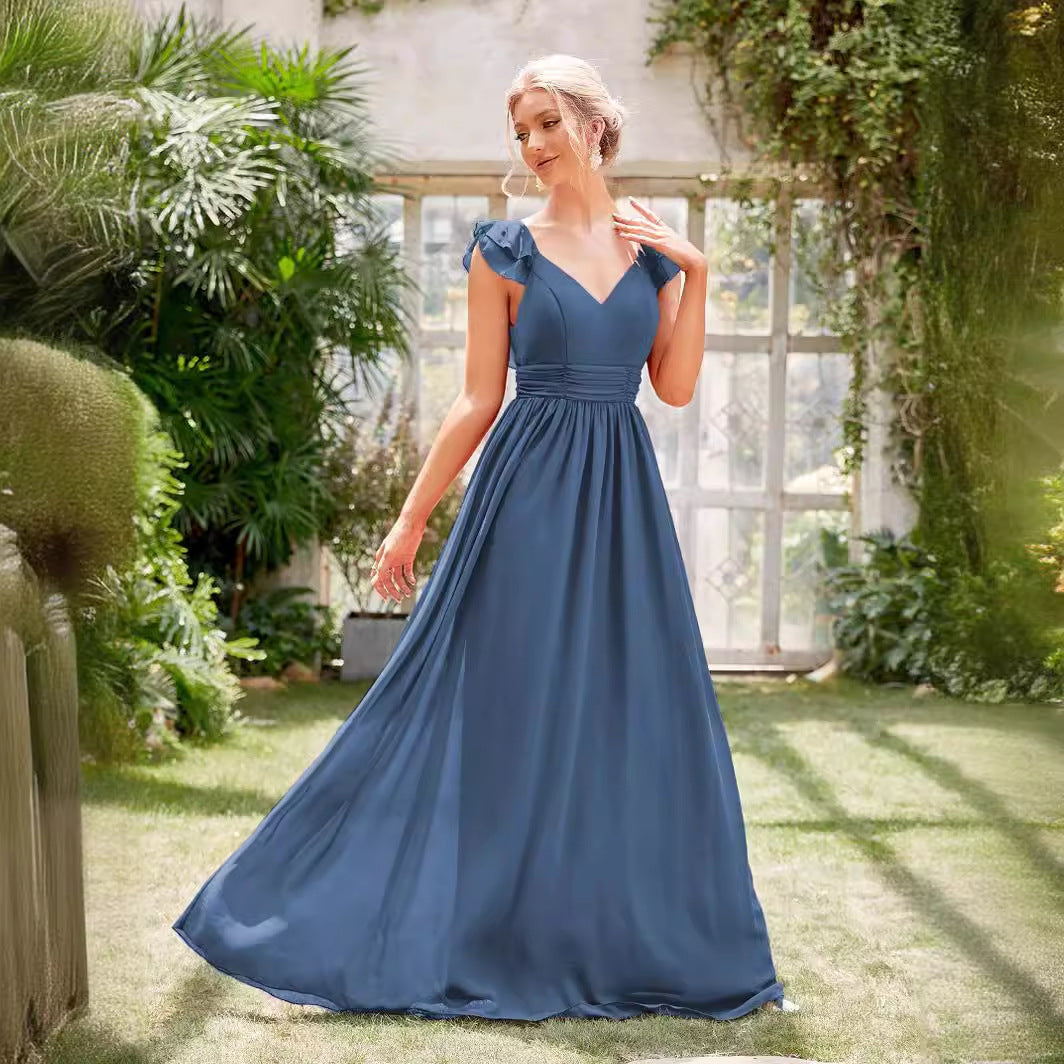 Chiffon Long V-neck Formal Cocktail Evening bridesmaid Dress
