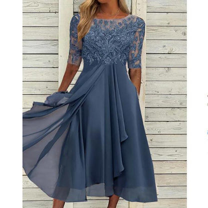 Chiffon Stitching Lace Hollow-out Bridesmaid Evening Dress