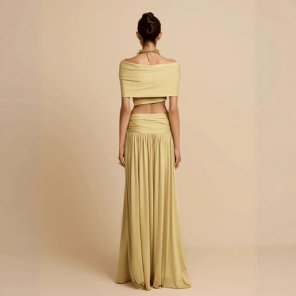 Two piece Waist-cinching Fashion Set Dress In Solid Color