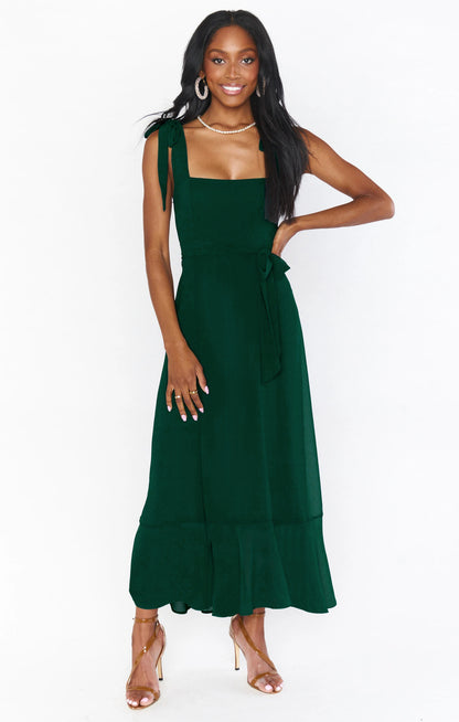 Women's Summer Elegant Square Neck Ruffle Split Midi Formal Dress
