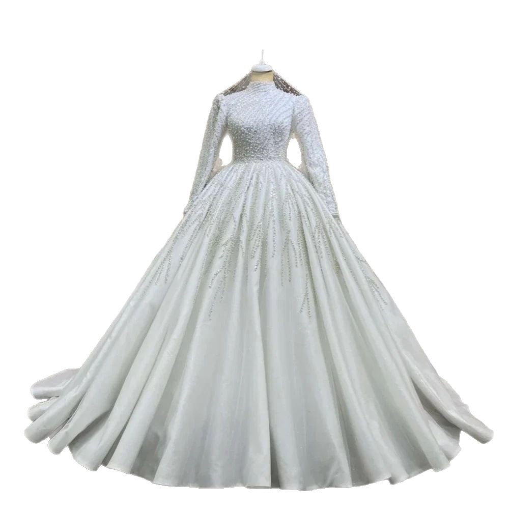Long sleeve beautiful embroidered bridal wedding dress