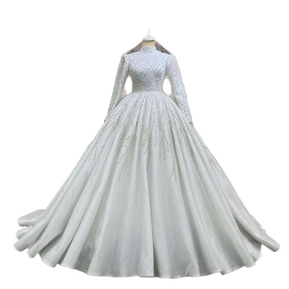 Long sleeve beautiful embroidered bridal wedding dress