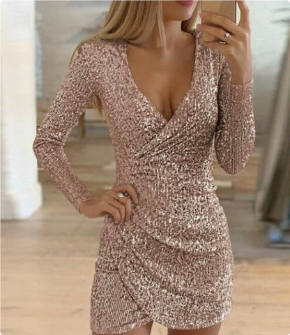 Women's Dress Irregular Sequin Long Sleeve Dress