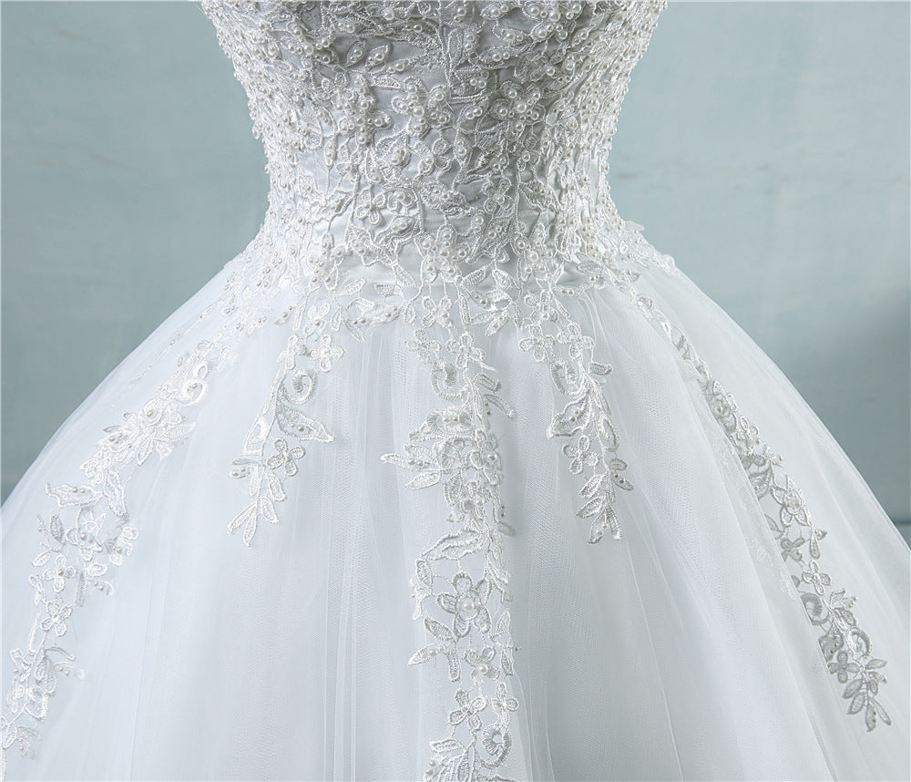 Classic 3D Floral Lace Ball Gown Wedding Dress with Illusion V-Back.