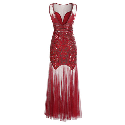 Vintage  Bridesmaid Beaded Mesh Sequin Evening Dress