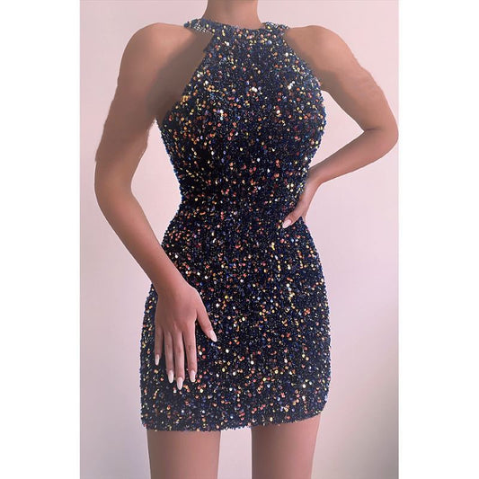 New Sequin Formal Short Micro-elastic Tight Sleeveless Dress