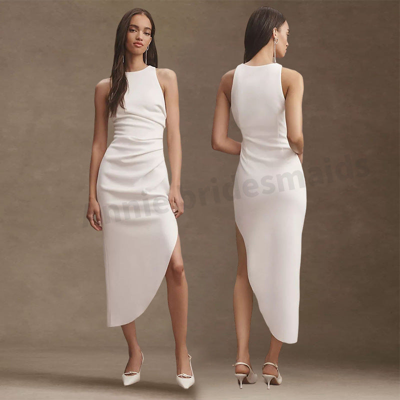 Satin Semi Formal White High-grade Dress