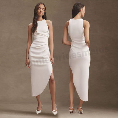 Satin Semi Formal White High-grade Dress