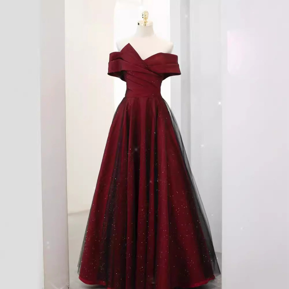 Off-shoulder Red Formal Dress Plus Size Slimming Engagement Dress