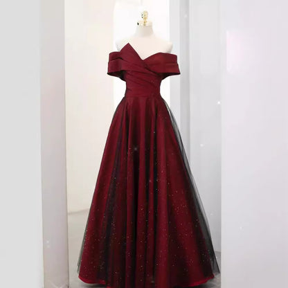 Off-shoulder Red Formal Dress Plus Size Slimming Engagement Dress