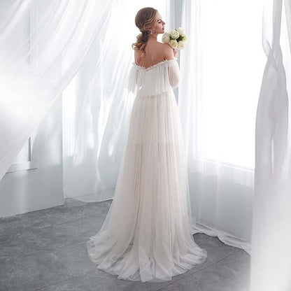 White Off Shoulder Elegant Wedding Dress