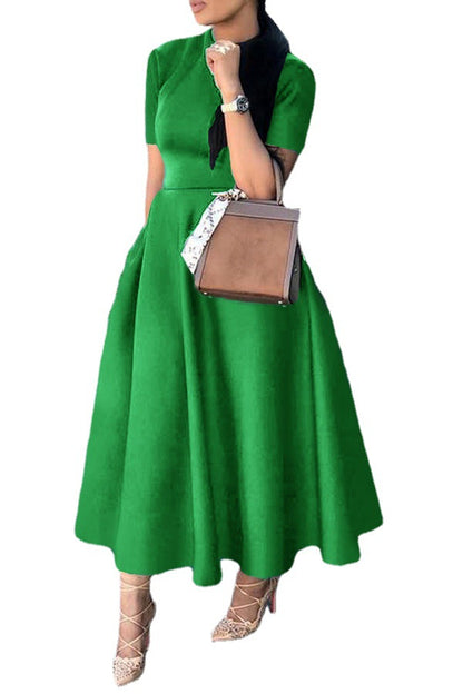 Women's Round Neck Short Sleeve Waist-controlled Casual Dress