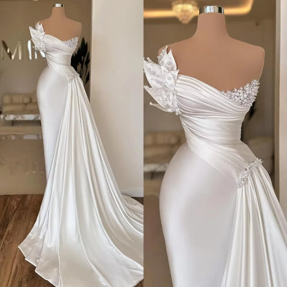 White Graceful Satin Simple Lightweight long Wedding Dress