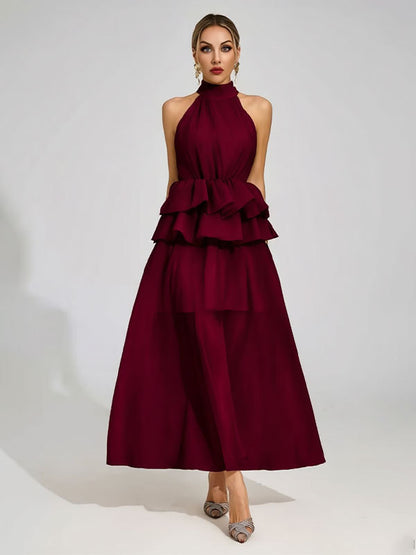Flowy Ruffled Dress With A Halter Neckline