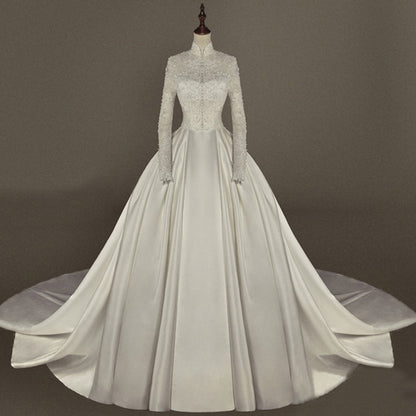 Women's Simple Mori Style Wedding Dress Long Sleeve Lace