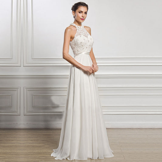 Ivory Lace Halter Wedding Gown with Satin Sash luxury bridal gown by Bridal Boutique