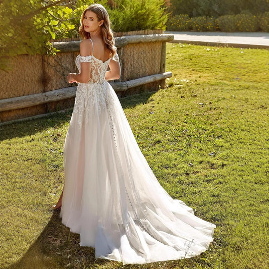 Vintage Satin Ball Gown Wedding Dress - Puff Sleeve Bridal Gown with Bow.