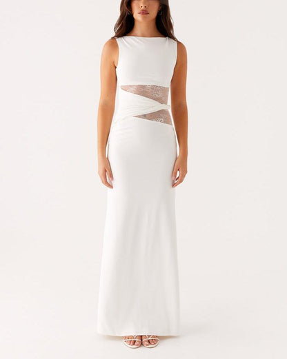 Womens Slim-Fit Lace-Patch Draping Dress
