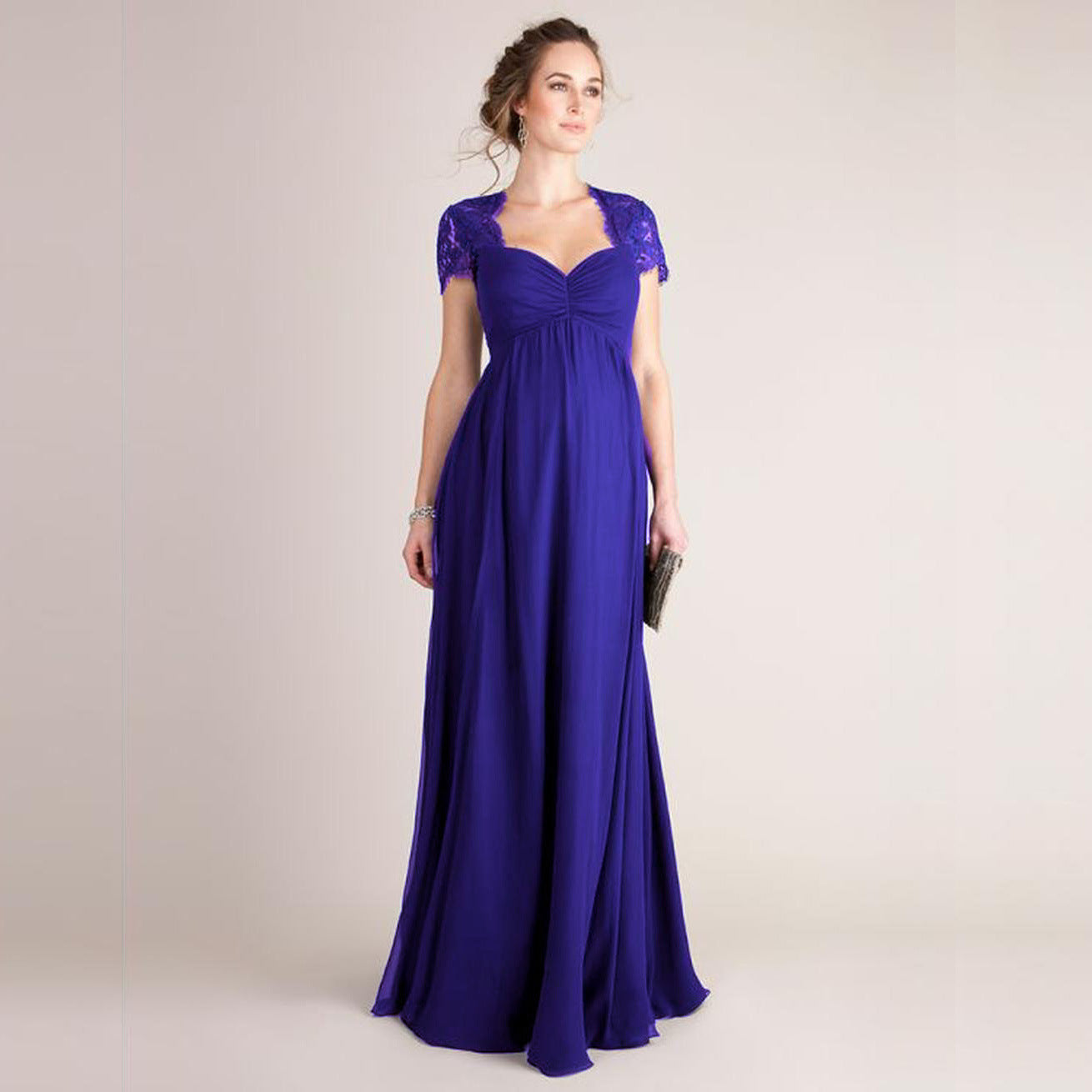 Lace Cap Sleeve Maternity Wedding Dress | Elegant Empire Waist Bridal Gown.