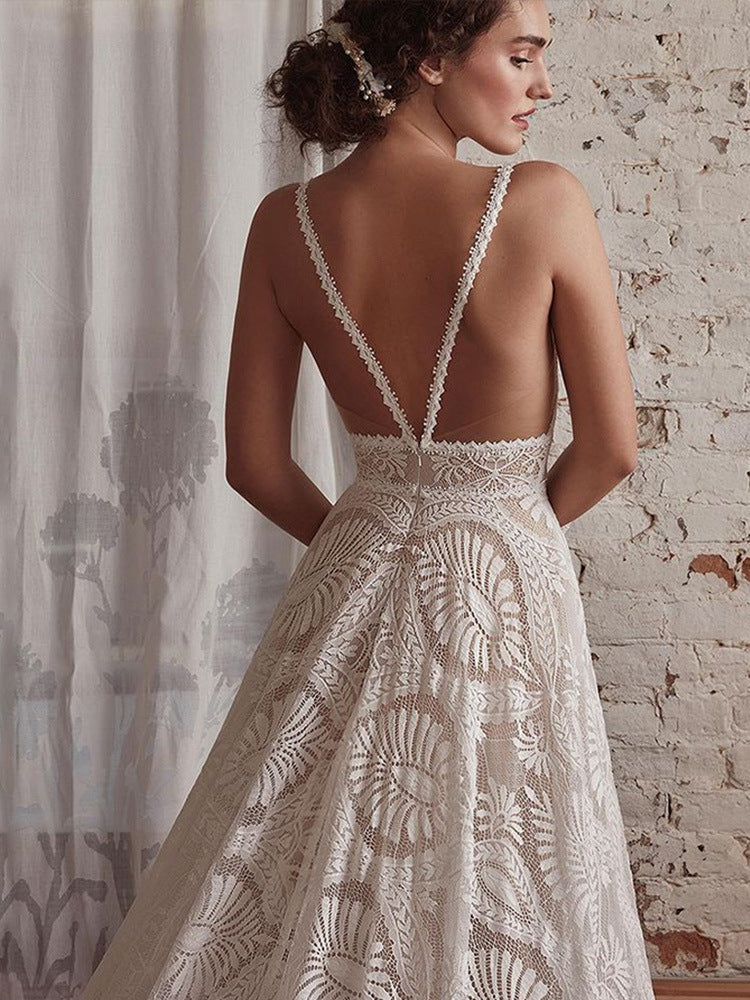 Women's Fashion Vintage Lace Long Sleeve Wedding Dress