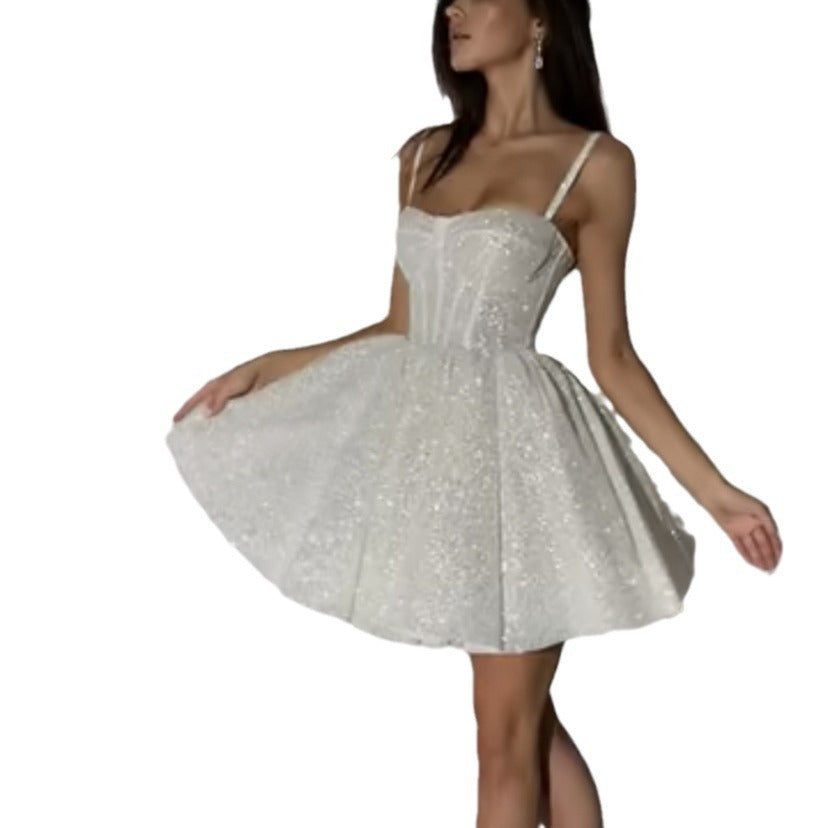 White Silver Spray Skirt Wedding Dress