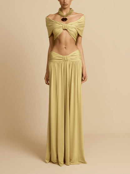 Two piece Waist-cinching Fashion Set Dress In Solid Color