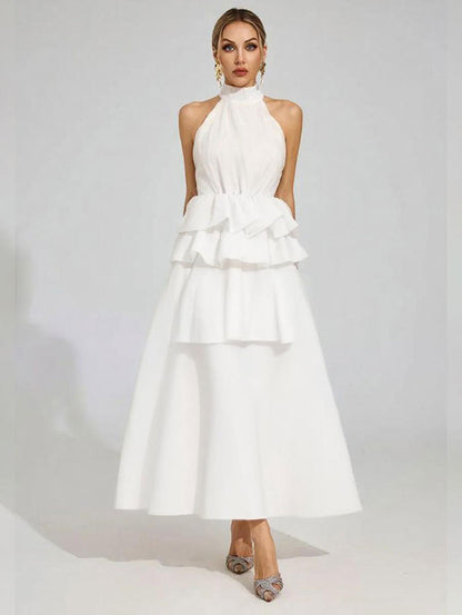 Flowy Ruffled Dress With A Halter Neckline
