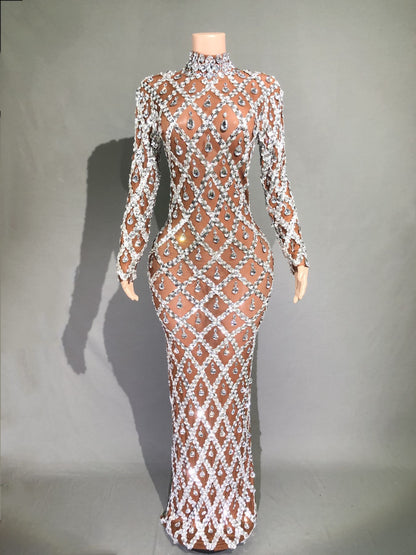 Shiny Rhinestone Women's Evening Party Formal Dress