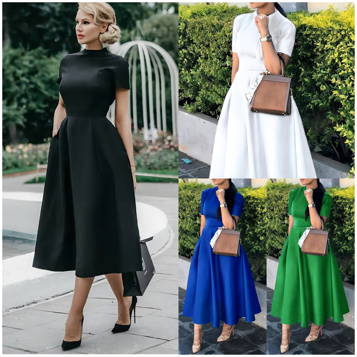 Women's Round Neck Short Sleeve Waist-controlled Casual Dress
