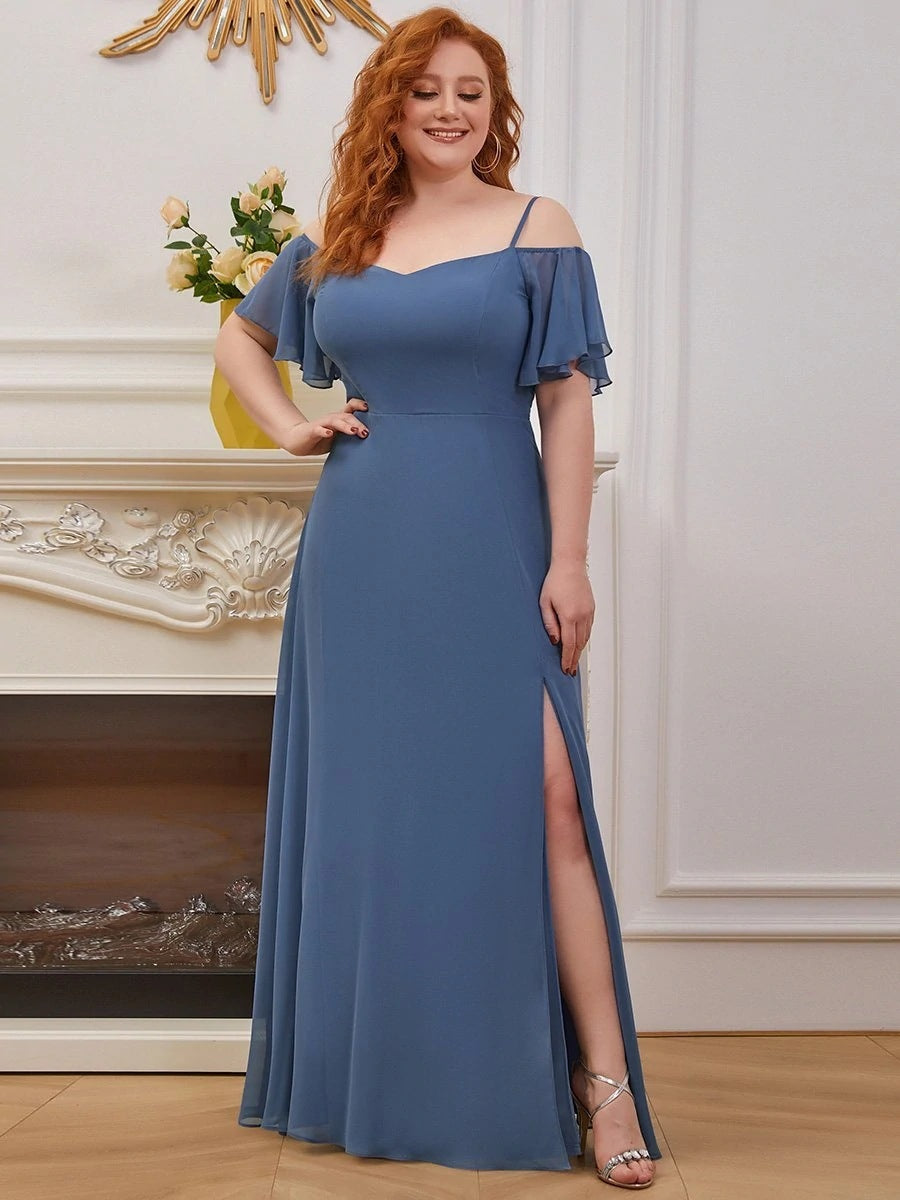 Cold – Shoulder Chiffon Maxi Dress with Ruffle Sleeve luxury bridal gown by Bridal Boutique