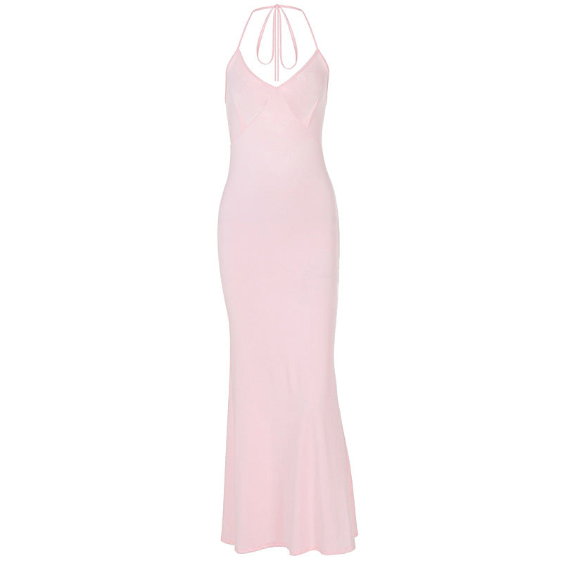 V-neck Strap Backless Sheath Dress Slim Fit Dress