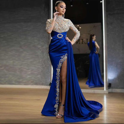 Unique and beautiful blue long dress with slit formal wear