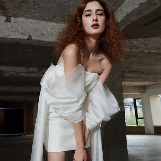 Off-shoulder Light Wedding Dress Simple And Short
