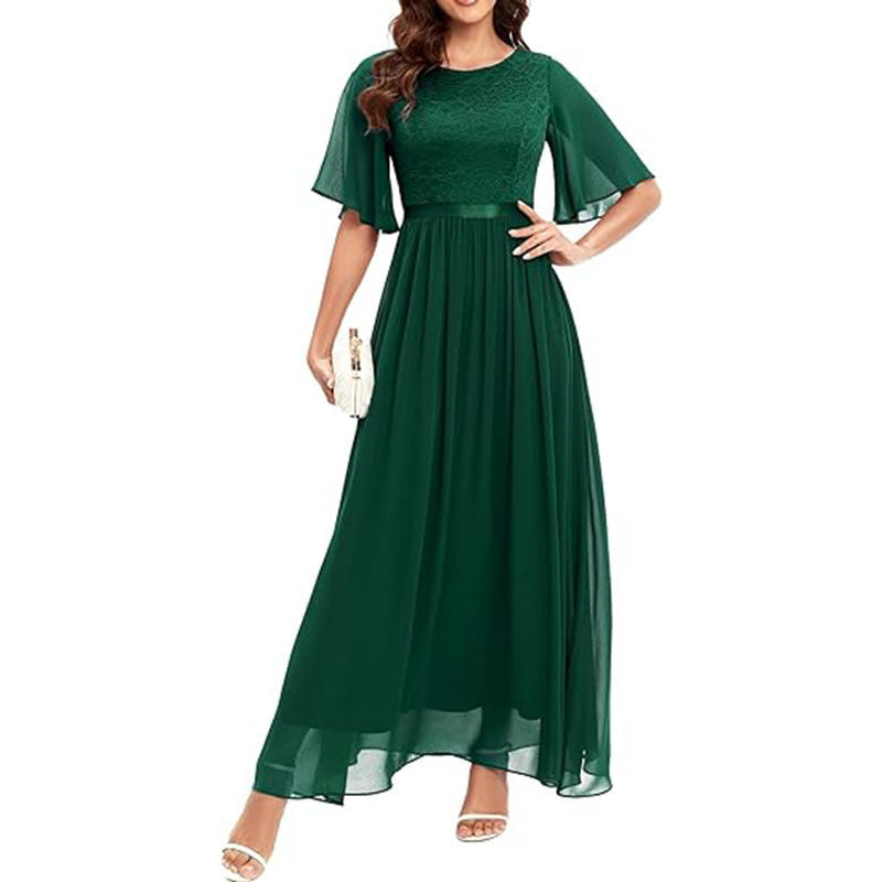Short Sleeve Lace Bridesmaid Dress For Women