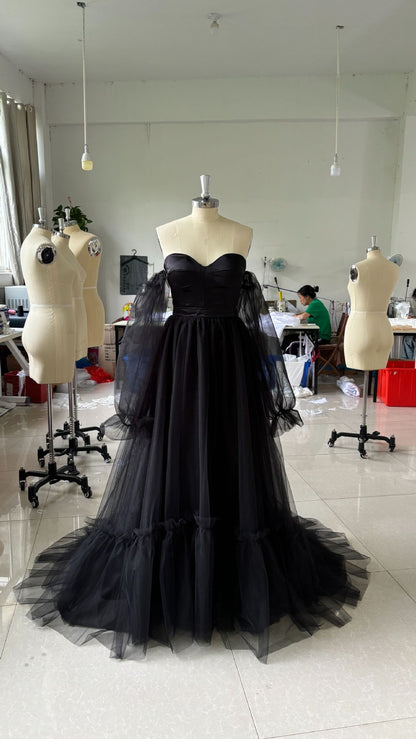 Women's Long Sleeve Transparent Lace Black Formal Dress