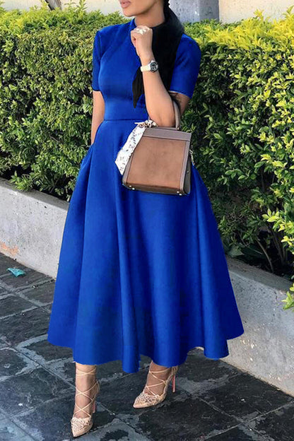 Women's Round Neck Short Sleeve Waist-controlled Casual Dress