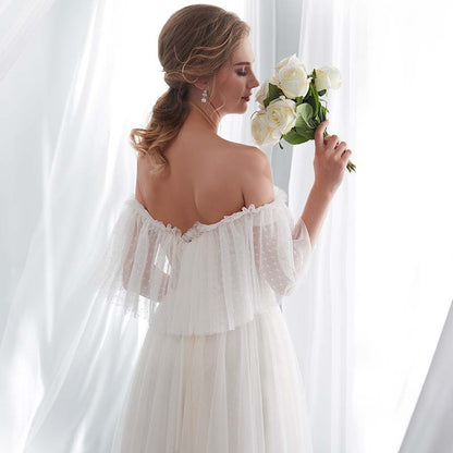 White Off Shoulder Elegant Wedding Dress