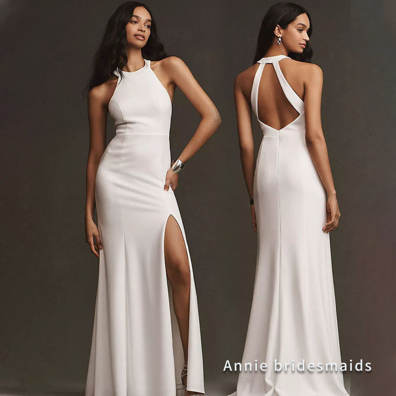Satin Semi Formal White High-grade Dress