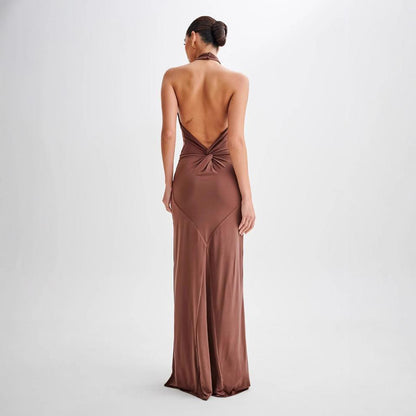 Sexy Backless Halter Slim Fit Waist Slimming Maxi Bridal Party Club Dress