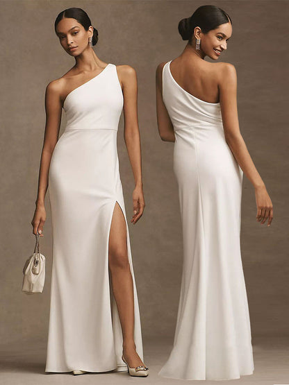Satin Semi Formal White High-grade Dress
