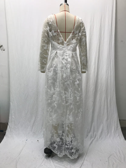 Long Sleeve Off-shoulder White Bridal Wedding Dress