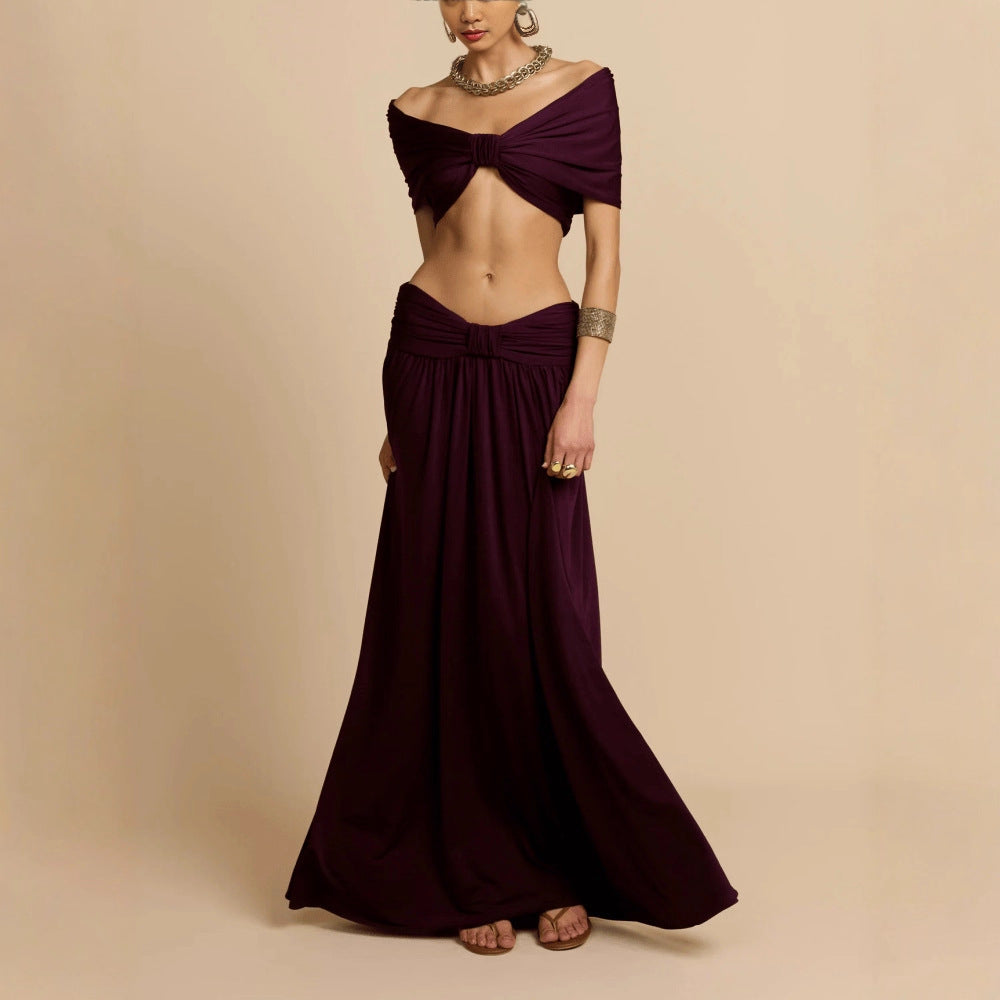 Two piece Waist-cinching Fashion Set Dress In Solid Color