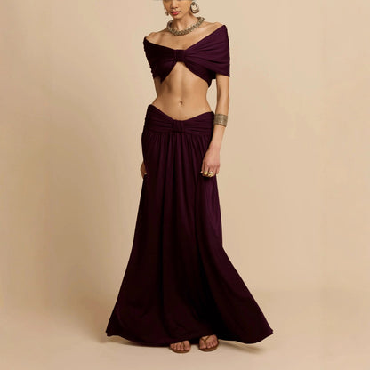 Two piece Waist-cinching Fashion Set Dress In Solid Color