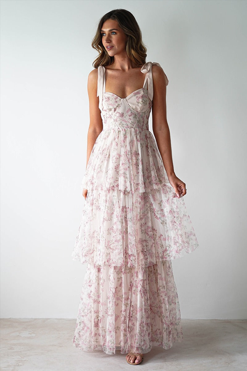 Strapless Backless Cake-Style Floral Print Dress